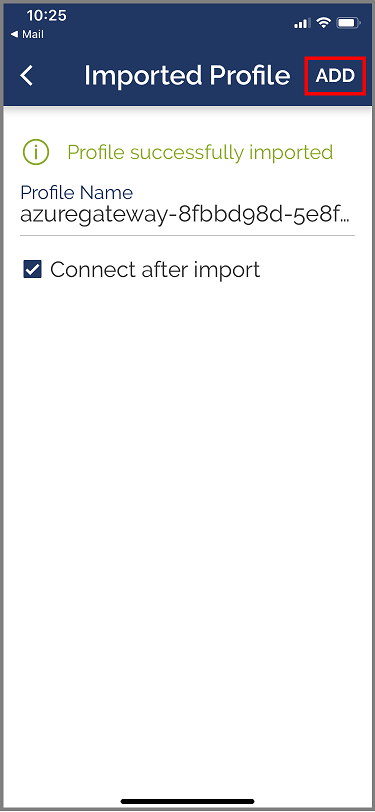 Screenshot shows Imported Profile.