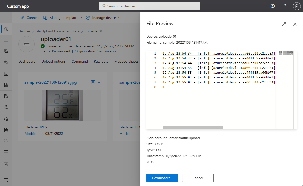 Screenshot that shows a preview of a text file.