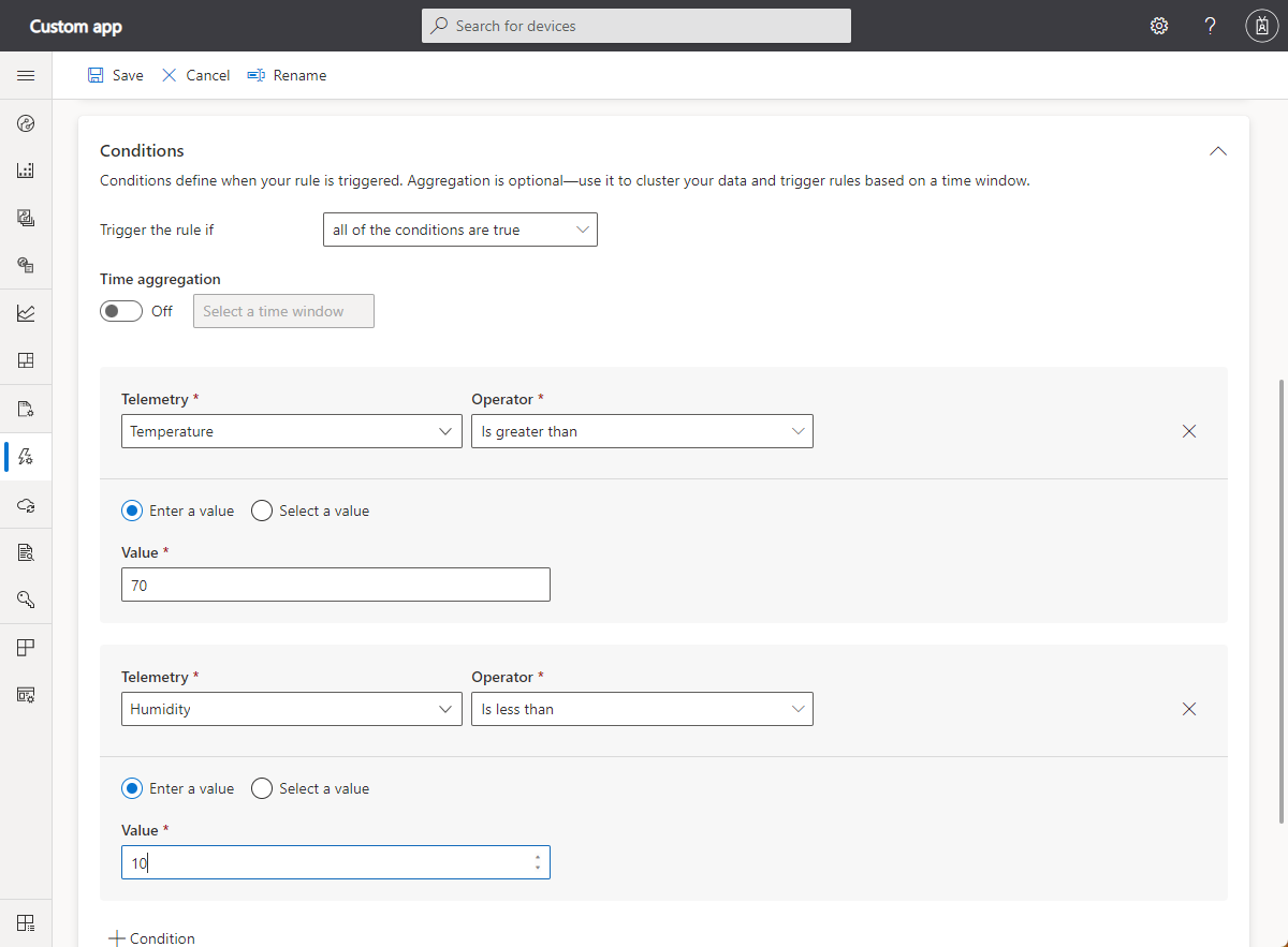 Screenshot shows a refrigerator monitor with conditions specified for temperature and humidity.