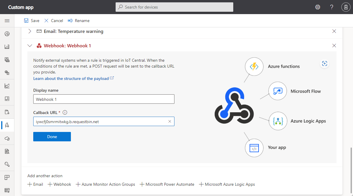 Screenshot that shows the webhook creation screen.