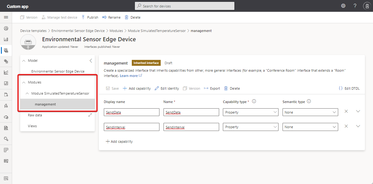 Screenshot that shows an environmental sensor device with a module.