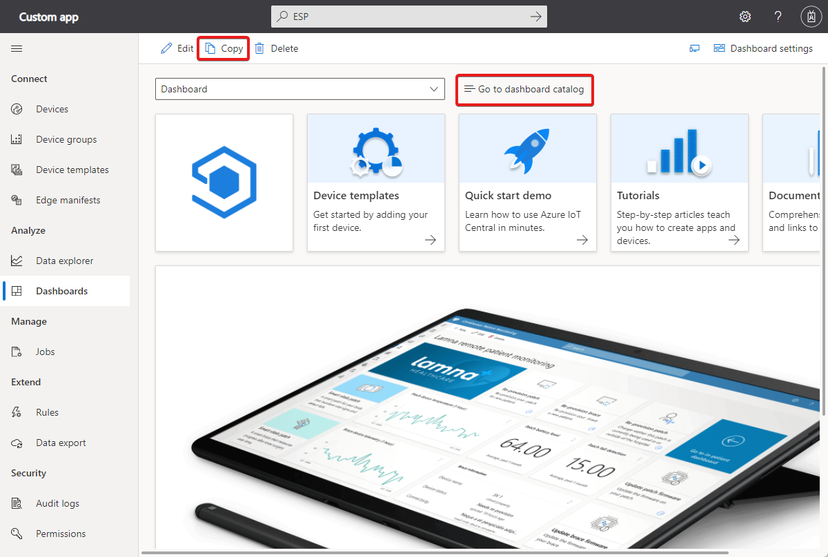 Screenshot that shows the options for creating a new dashboard.