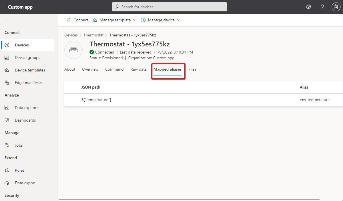 Screenshot that shows the **Mapped aliases** view with the edit and delete buttons.