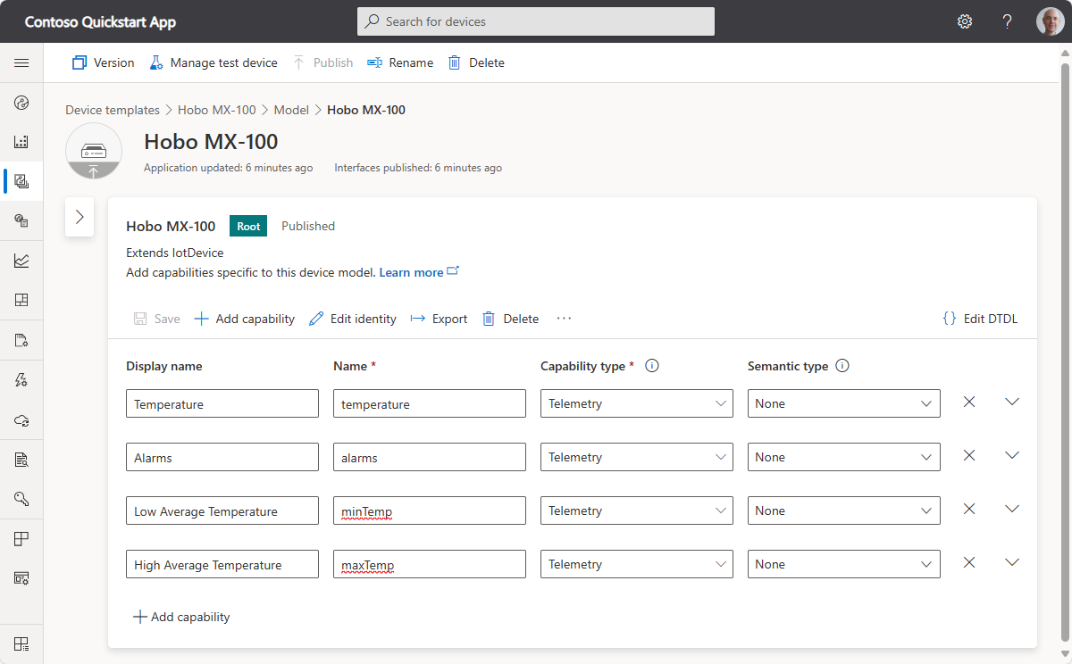 Screenshot that shows root interface for a model