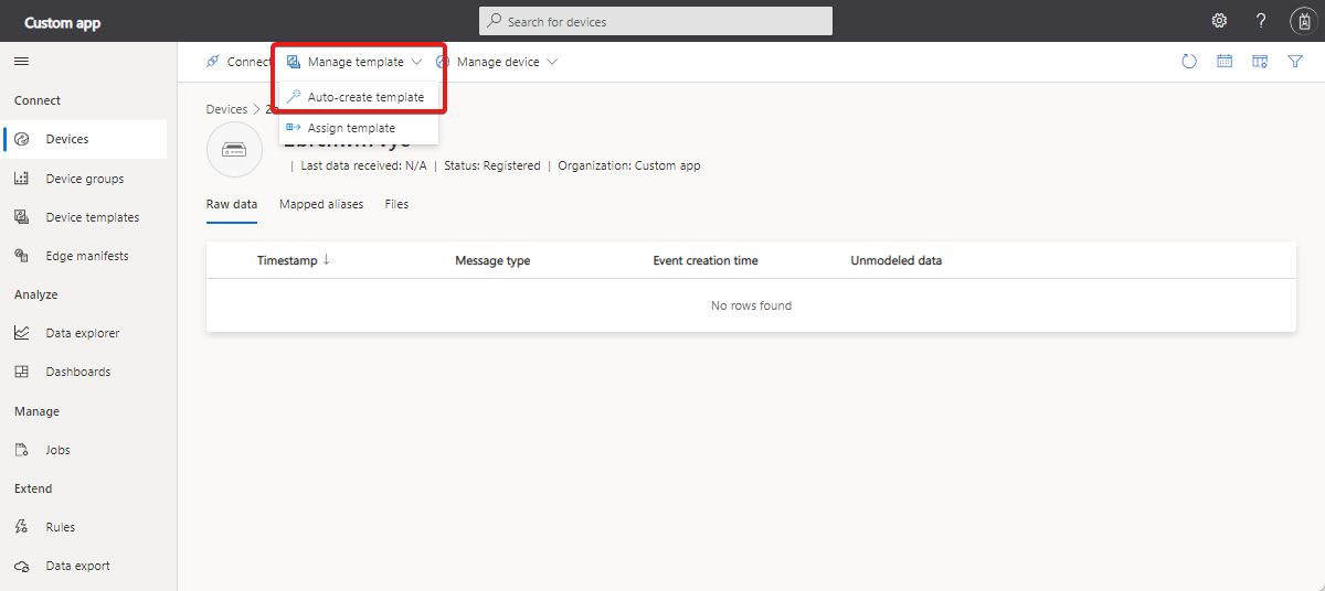 Screenshot that shows raw data from unassigned device.