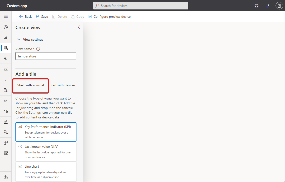 Screenshot that shows how to start with a visual.