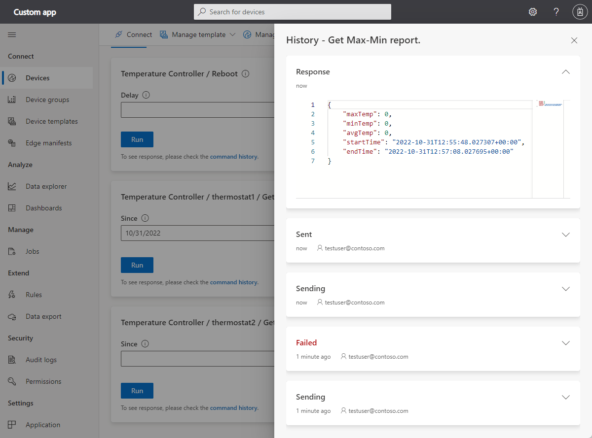 Screenshot showing how to view command payload for a standard command.
