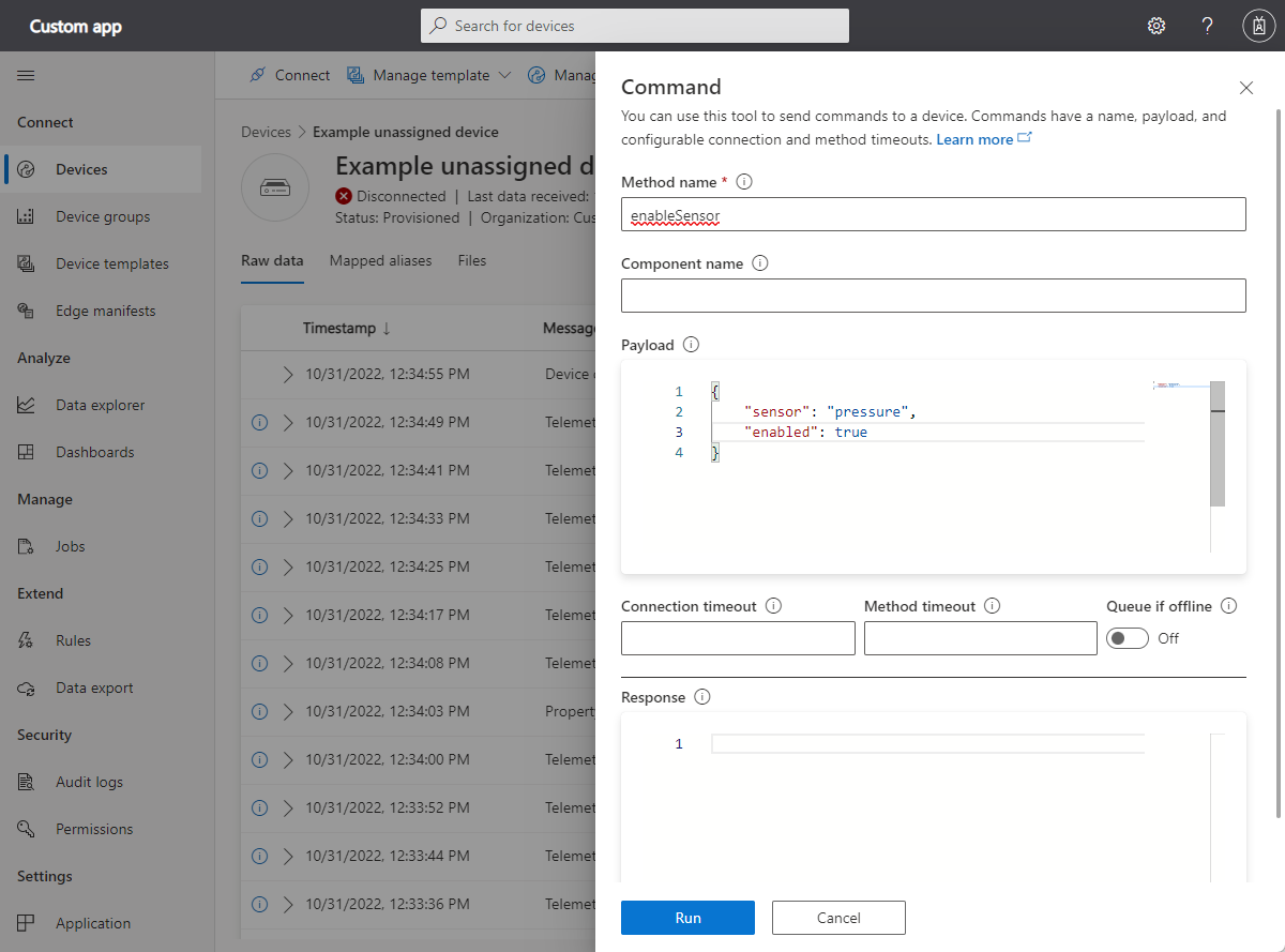 Screenshot that shows an example of calling a command on an unassigned device.