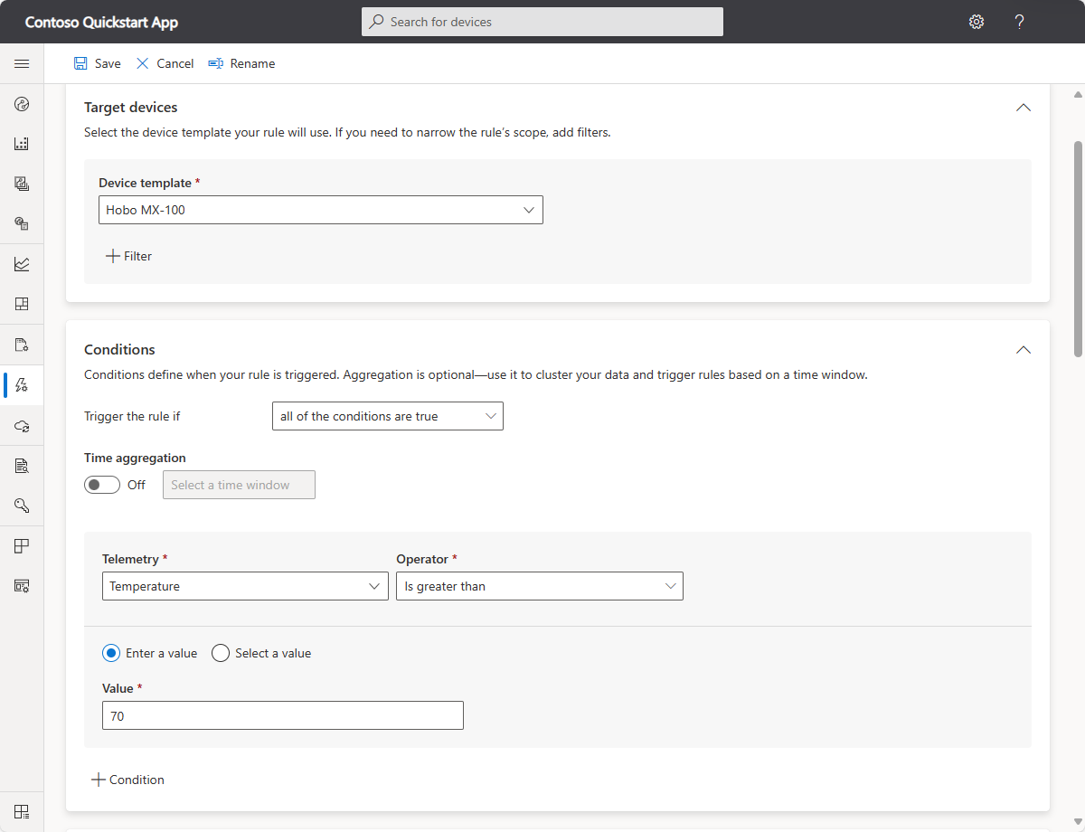 Screenshot that shows the aggregate condition filled out.