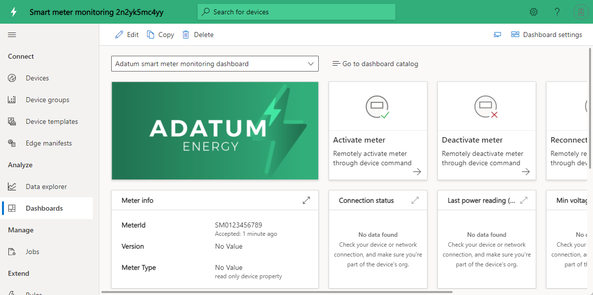 Screenshot that shows the dashboard for monitoring smart meters.
