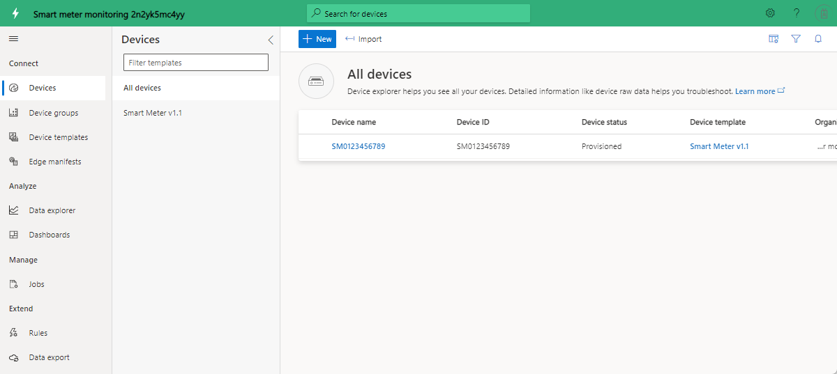 Screenshot that shows smart-meter devices.