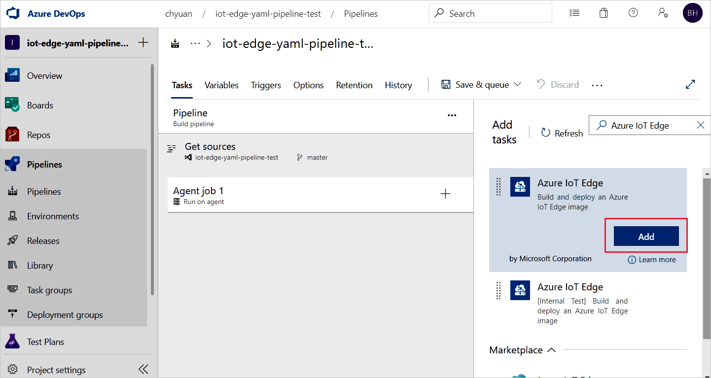 Add Azure IoT Edge task.