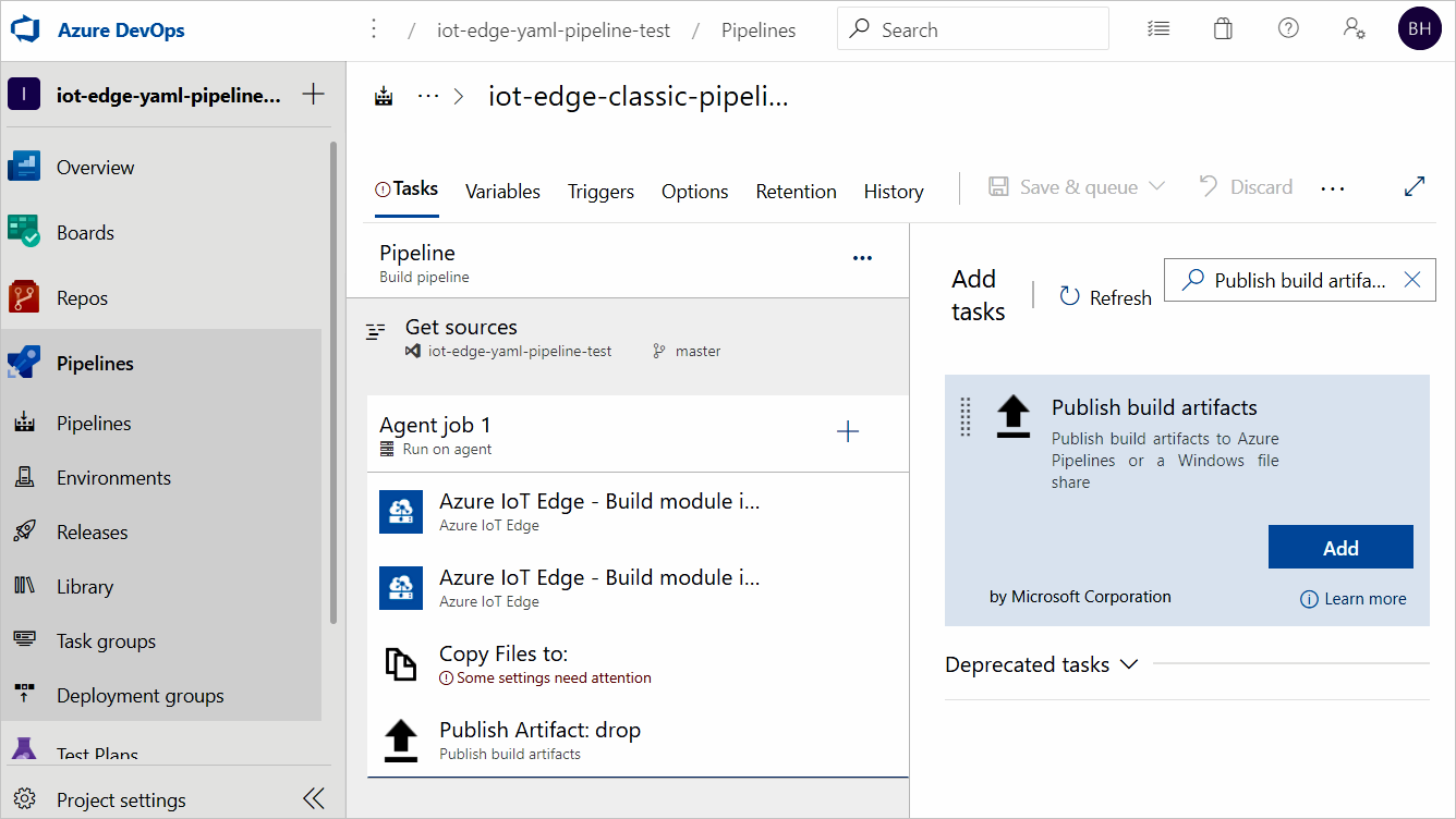 Four tasks in the build pipeline.