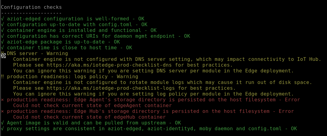 Screenshot of sample responses from the check command.