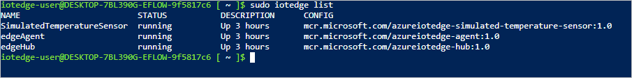 Screenshot that shows where to verify that your temperature sensor, agent, and hub modules are running.