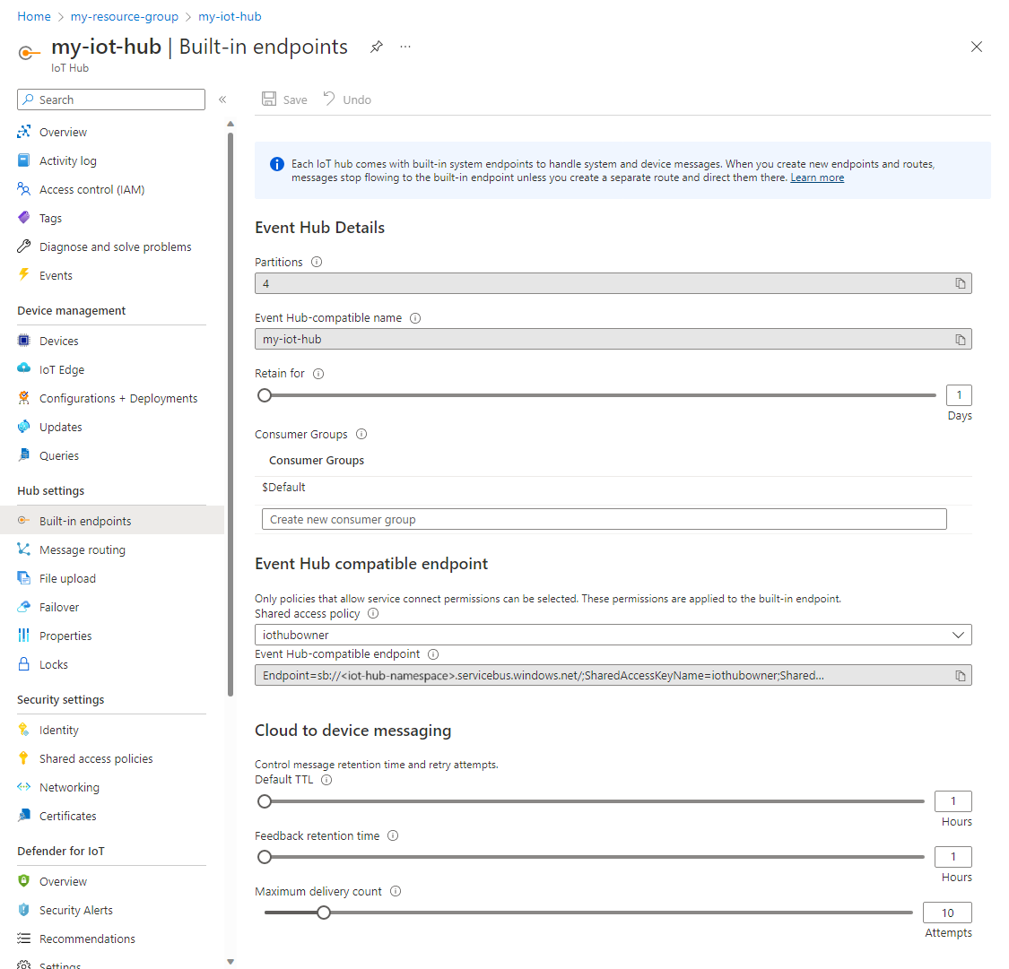 Screen capture showing device-to-cloud settings.