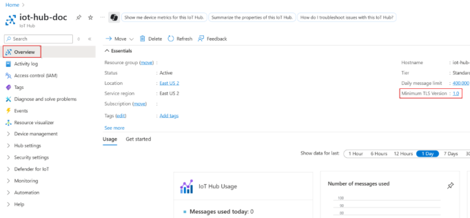 Screenshot showing how to choose TLS support minimum version.