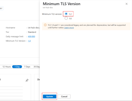 Screenshot showing how to turn on TLS 1.2 support.