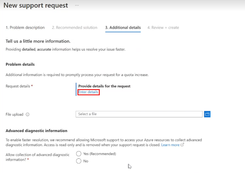Screenshot of the Additional details page with Enter details highlighted.
