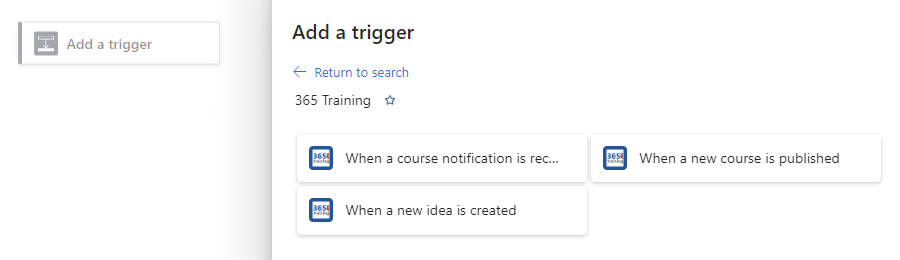 Screenshot shows Standard workflow designer, and 365 Training connector with triggers.