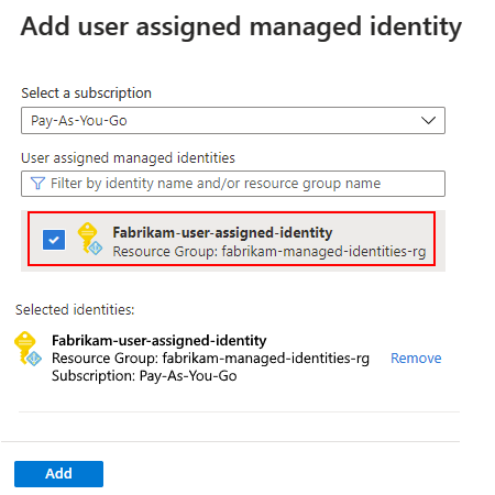 Screenshot shows Consumption logic app and selected user-assigned identity.