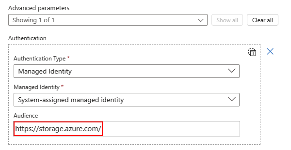 Screenshot shows Consumption workflow and HTTP action with Audience property set to target resource ID.