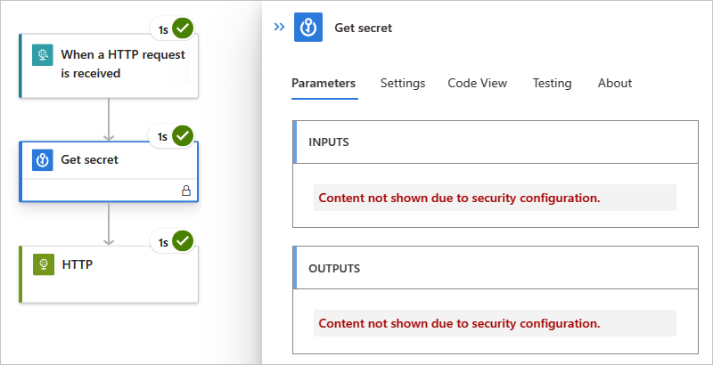 Screenshot shows Standard workflow run history view with hidden inputs and outputs.