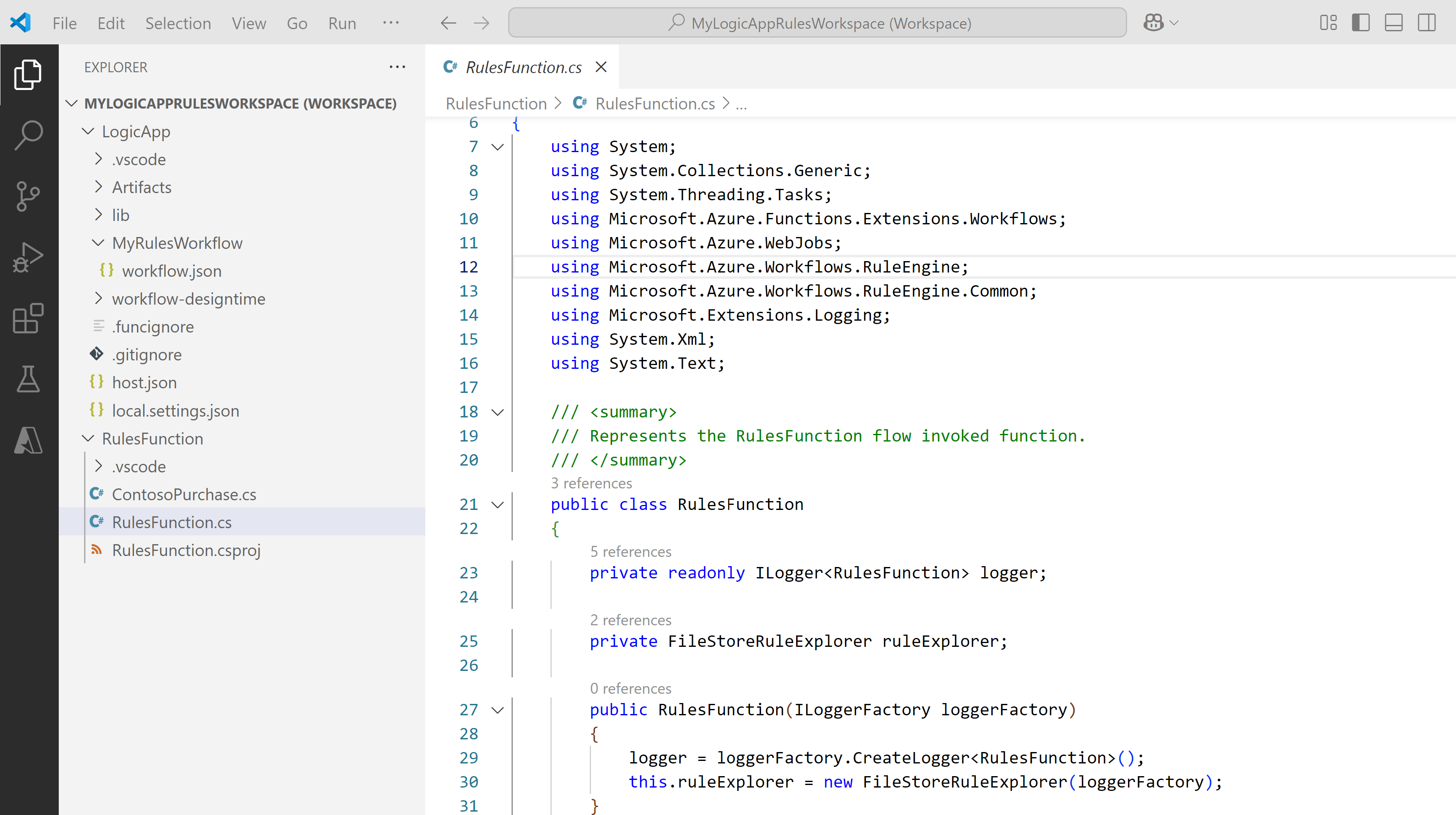 Screenshot shows Visual Studio Code with created workspace.