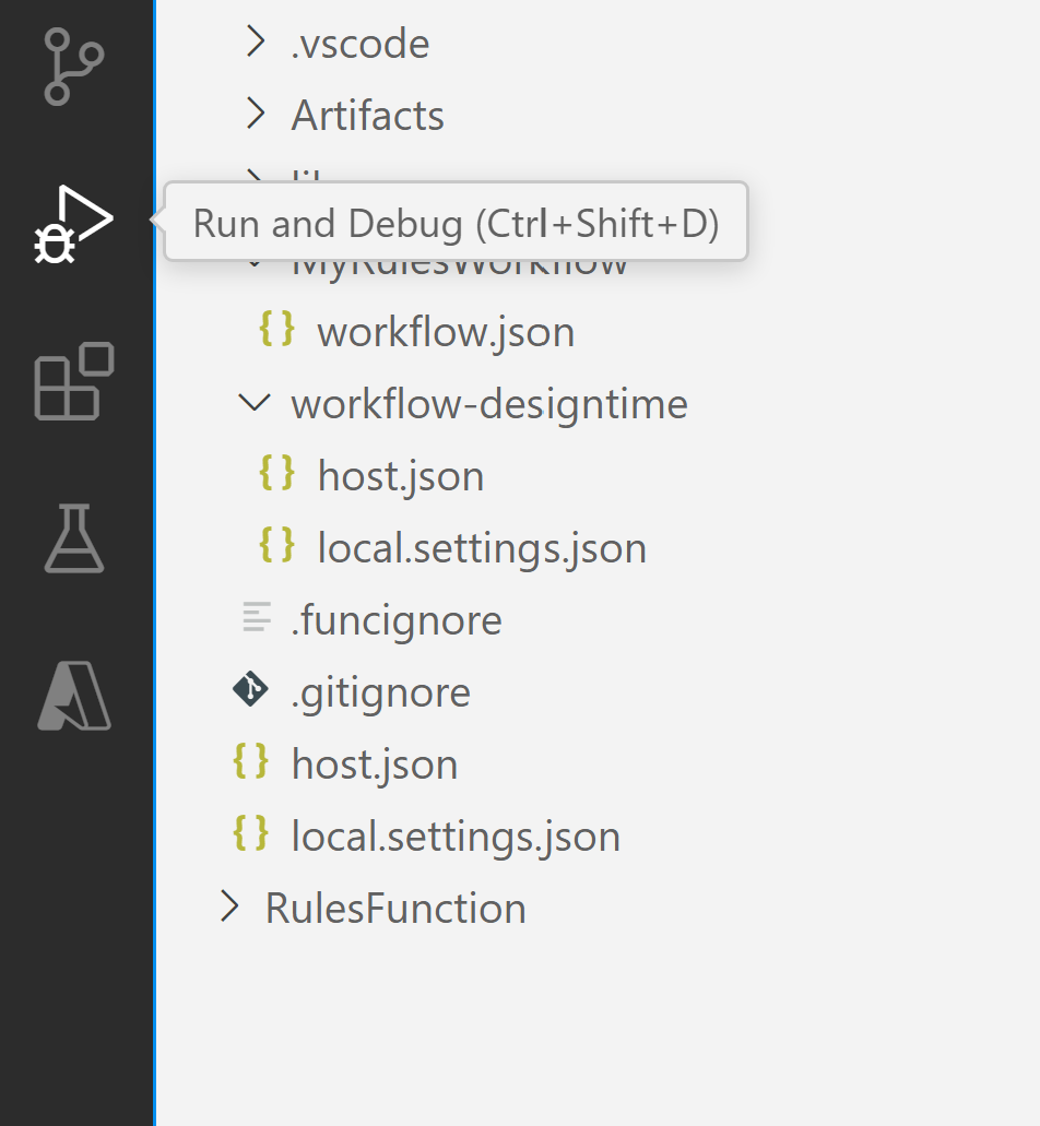 Screenshot shows Visual Studio Code Activity Bar with Run and Debug selected.
