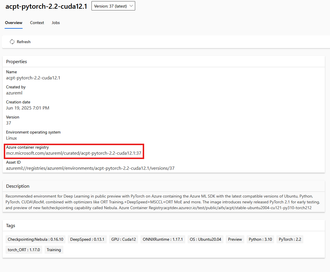 Screenshot of getting container registry name.