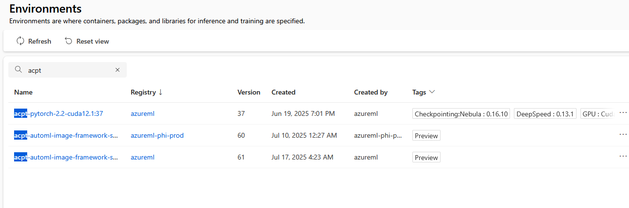 Screenshot of navigating to curated environments.