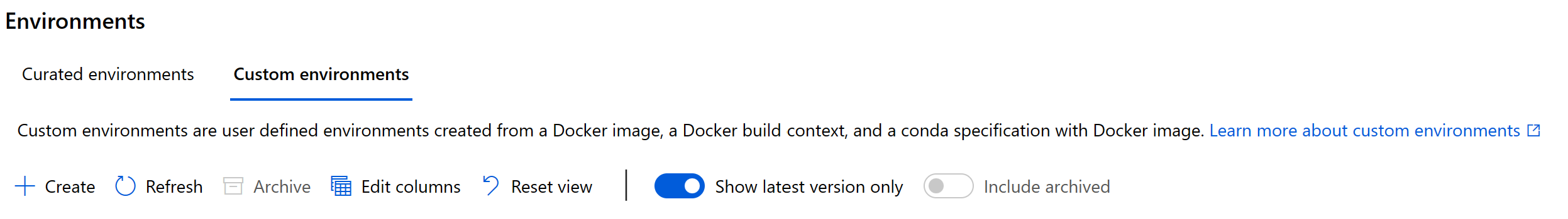 Screenshot of navigating to custom environments.