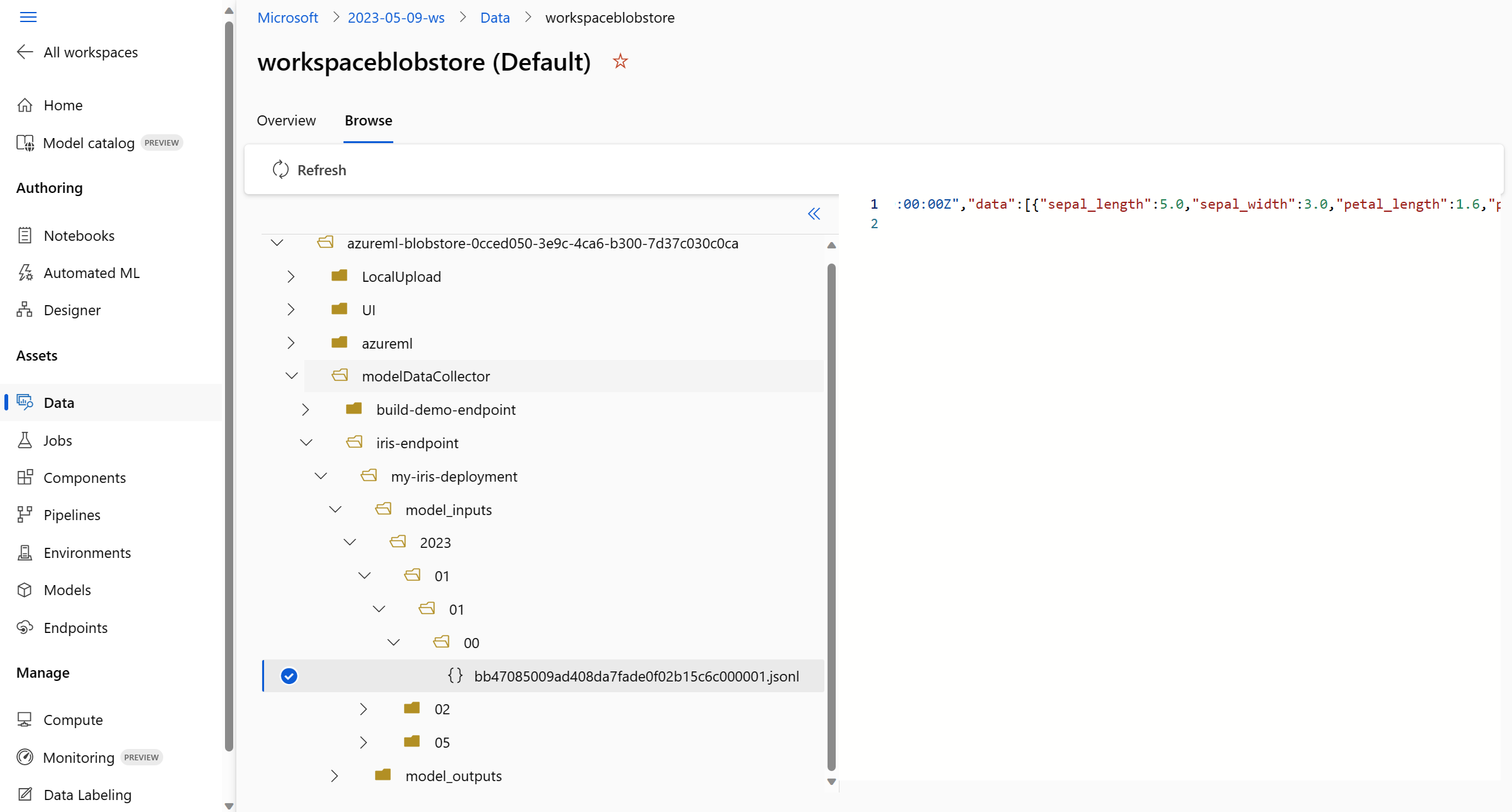 Screenshot highlights tree structure of data in Datastore