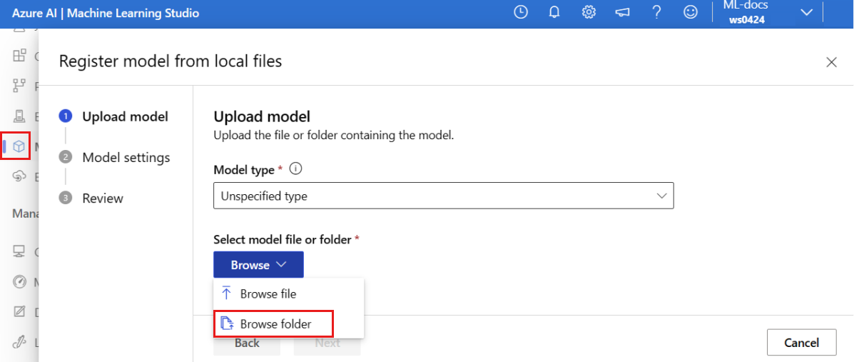 Screenshot that shows the browse folder option.