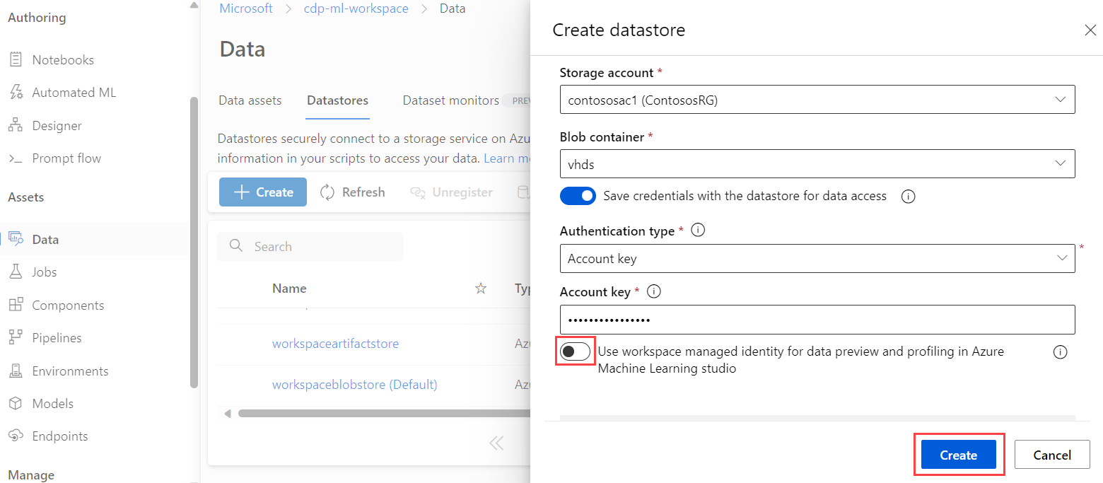 Screenshot showing how to enable managed workspace identity.