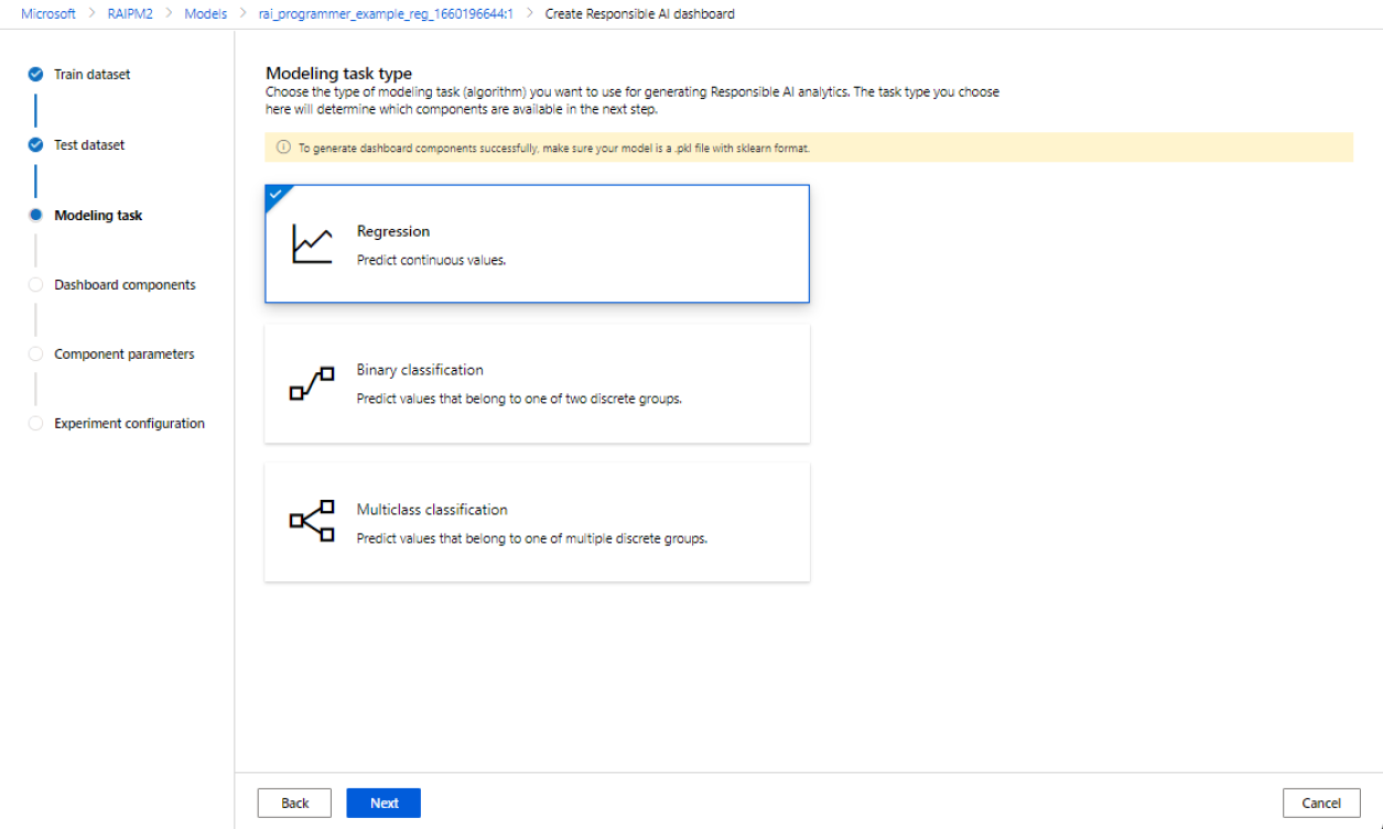 Screenshot of the modeling task tab.