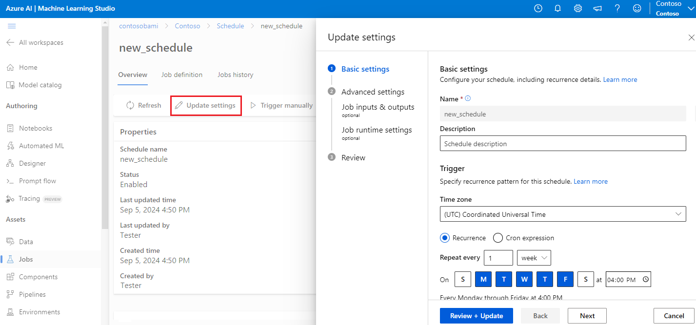 Screenshot of update settings showing the basic settings tab.