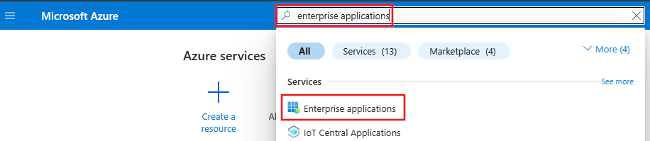 Screenshot of the Azure portal search field with a search for 'Enterprise applications'.