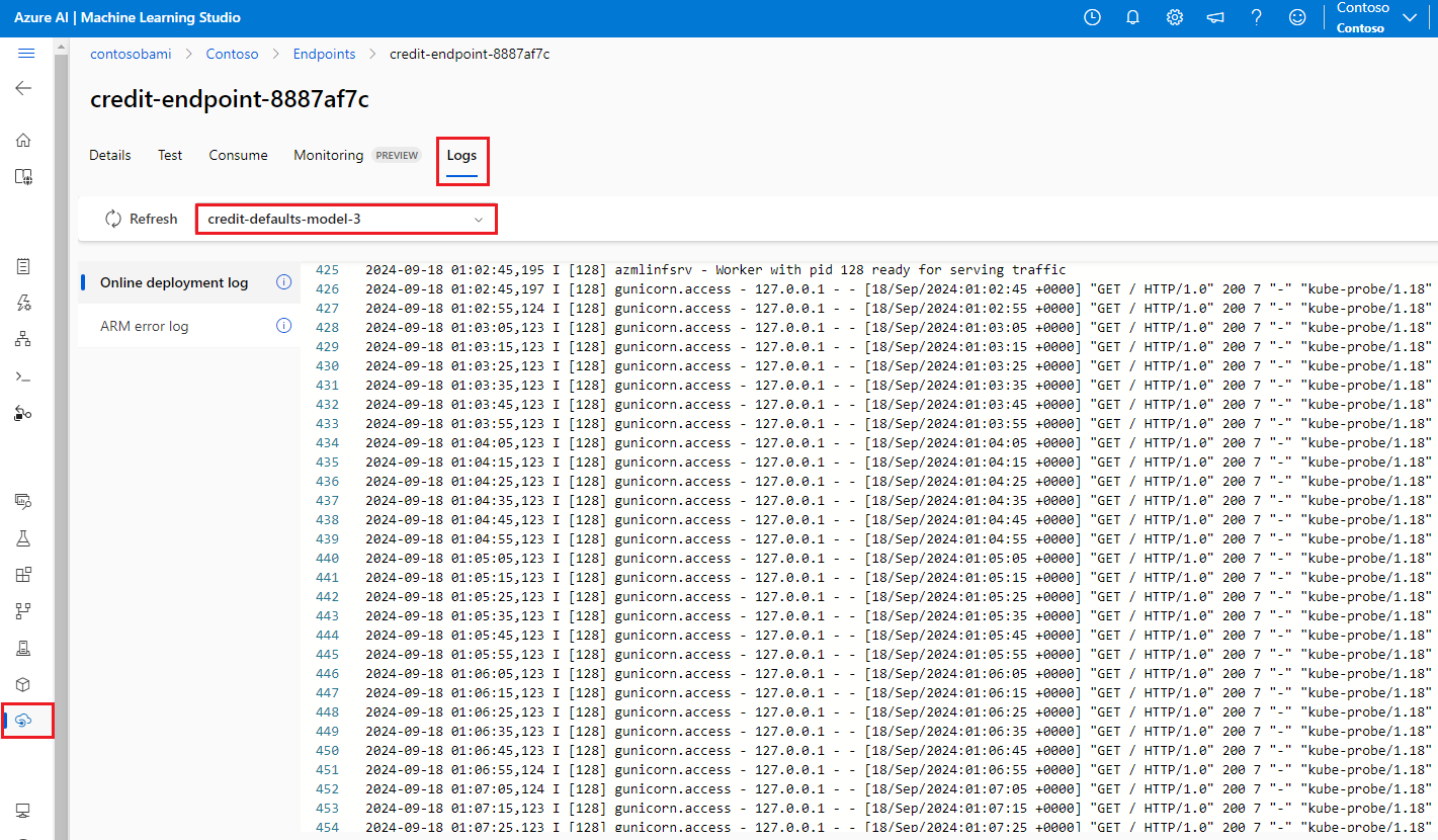 A screenshot of observing deployment logs in the studio.