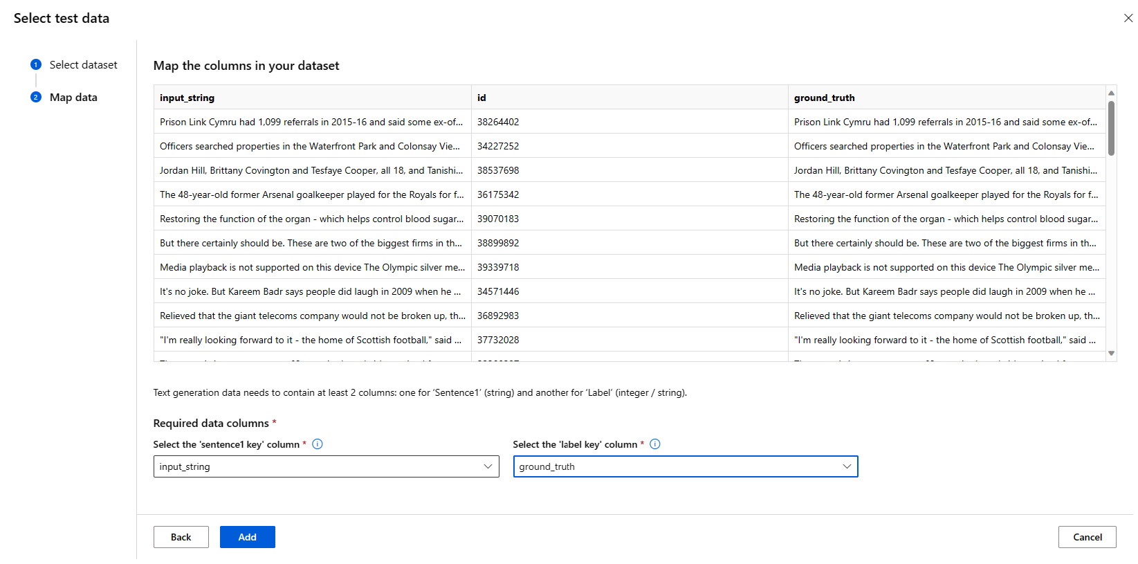 Screenshot showing the evaluation map in the foundation models evaluate form.