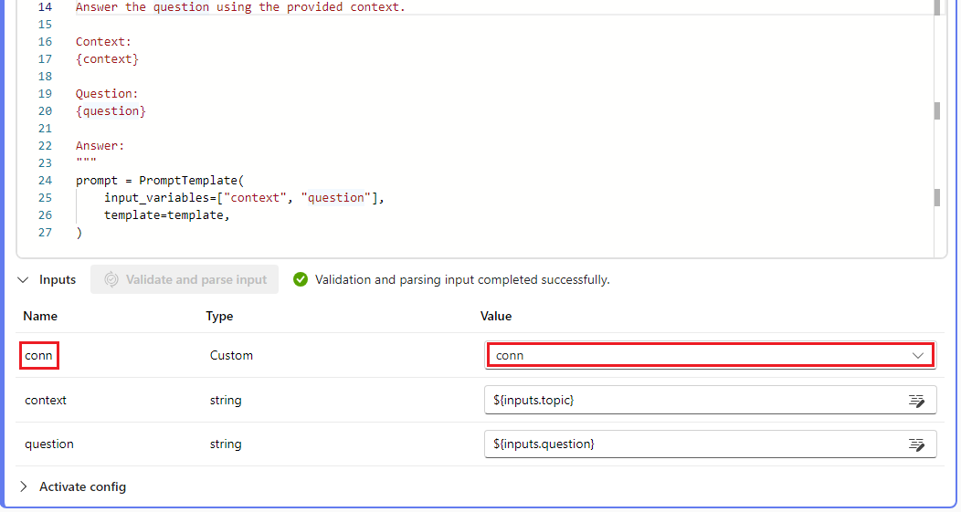 Screenshot that shows the chain node highlighting the connection.