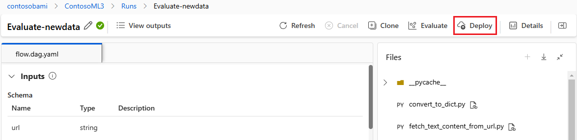 Screenshot of deploying flow from a run snapshot.