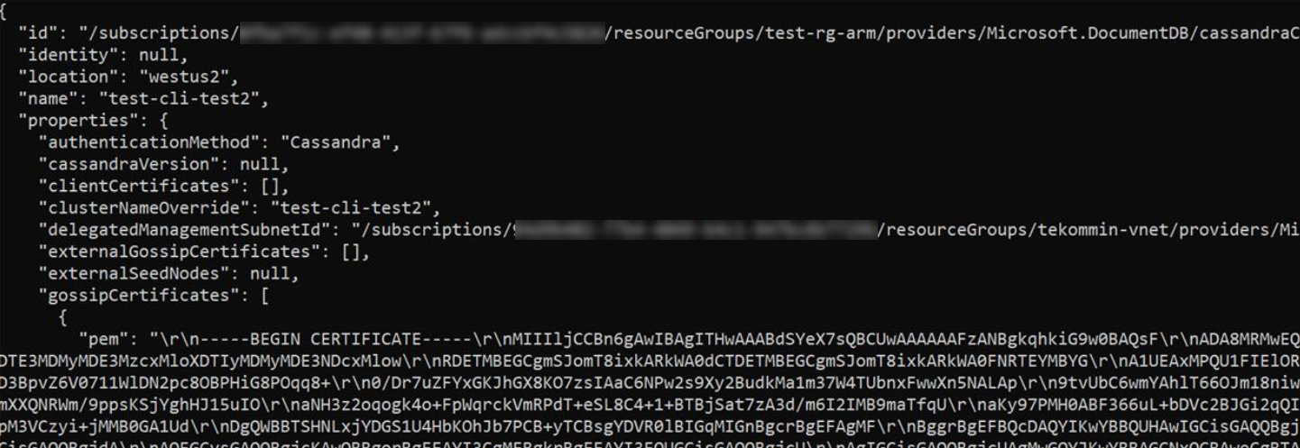 Screenshot that shows the result of getting the certificate details from the cluster.