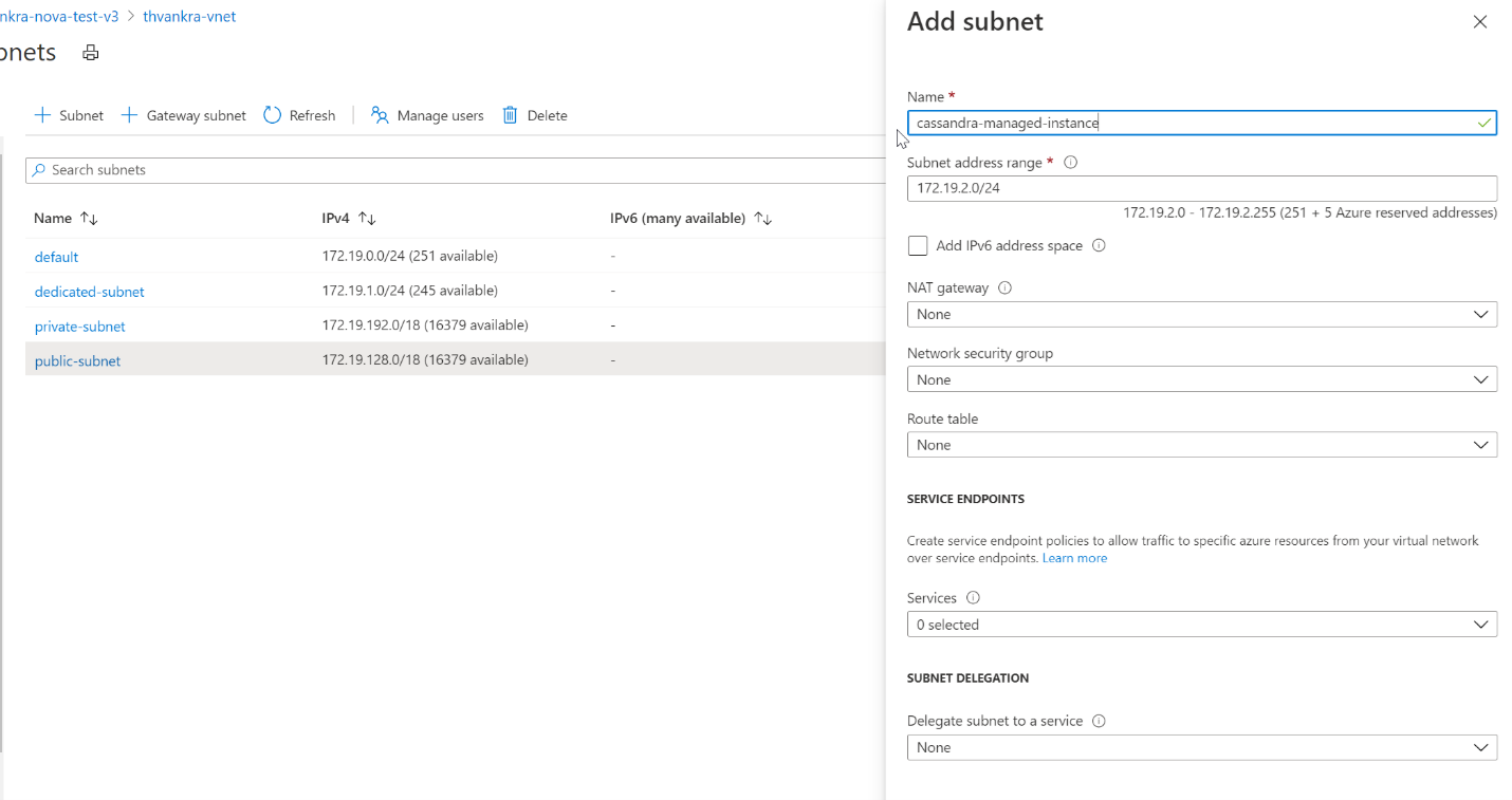 Screenshot that shows the option to opt in and add a new subnet to your virtual network.