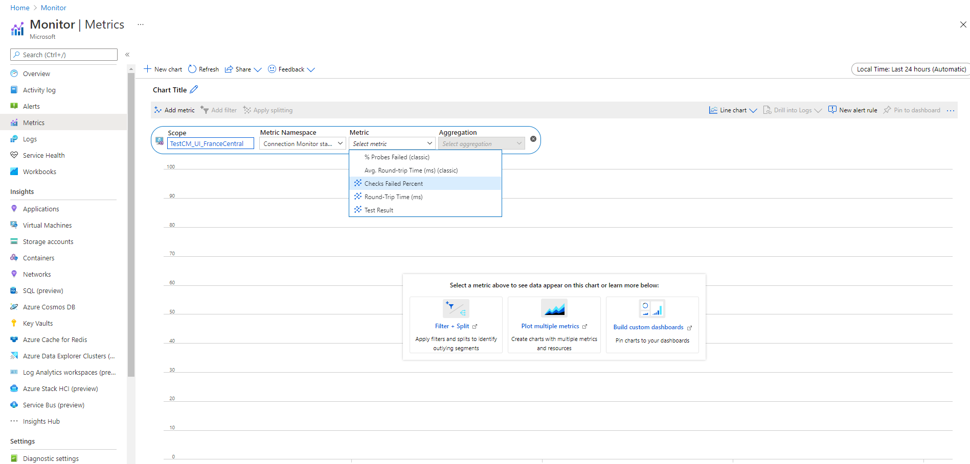 Screenshot showing metrics in Connection monitor.