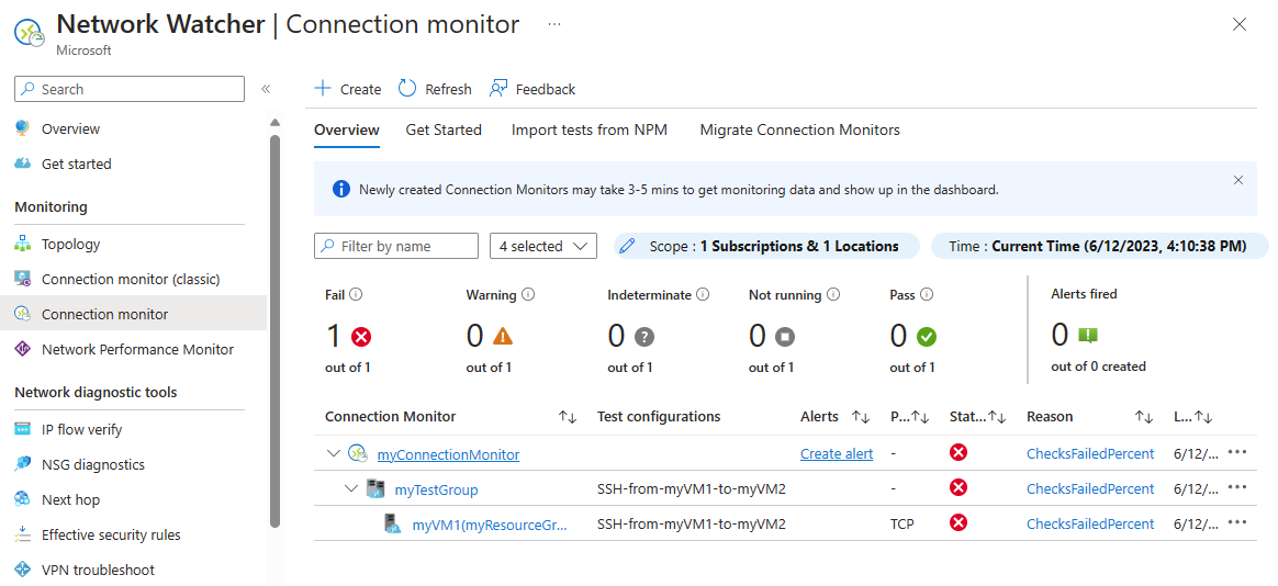 Screenshot shows the failure after stopping the virtual machine.