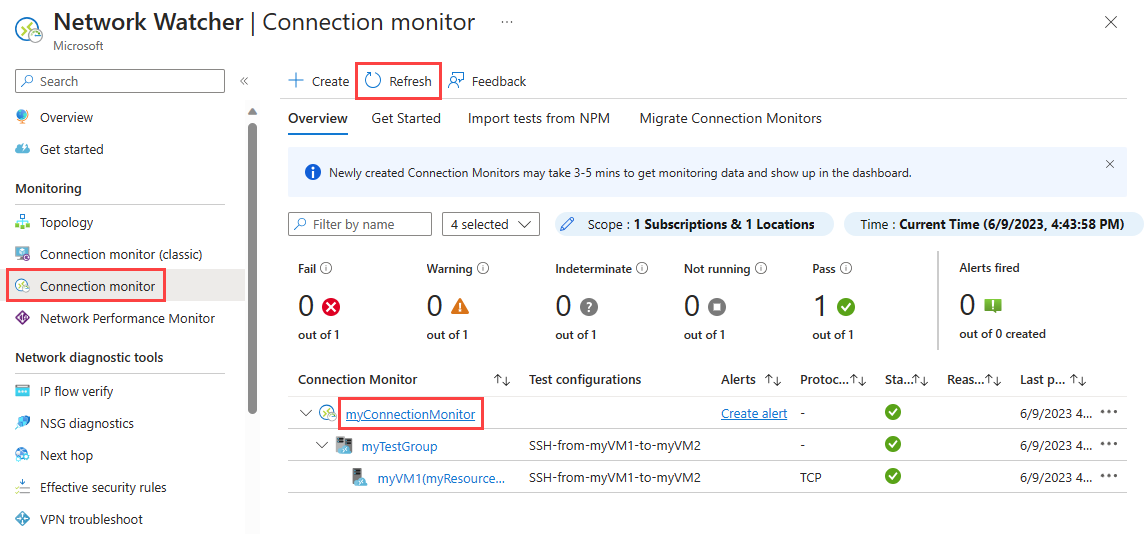 Screenshot shows the new connection monitor.