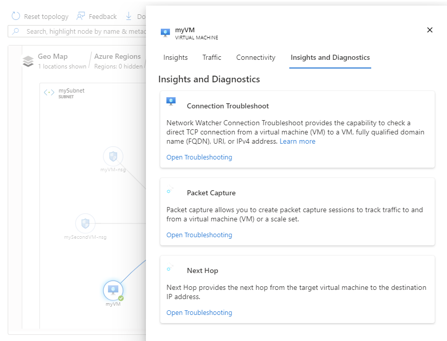 Screenshot of the virtual machine's insights and diagnostics tab.