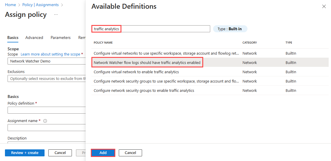 Screenshot of selecting the audit policy in the Azure portal.