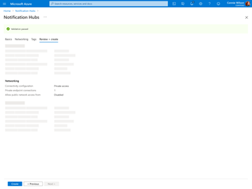 Screenshot of notification hub private endpoint confirmation page.